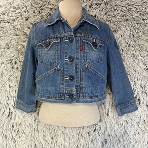 Levi's Cropped Short‎ Blue Jean  Trucker Jacket Pockets Denim Size Medium